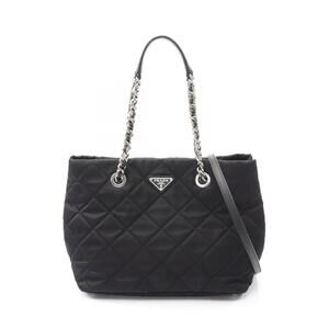 PRADA TESSUTO IMPUNTU Tote Bag Nylon Saffiano Leather Black